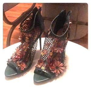 Green Sandals with multi- colored flowers